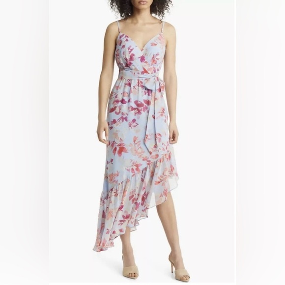 Eliza J floral asymmetrical formal blue and pink maxi dress - Picture 2 of 8